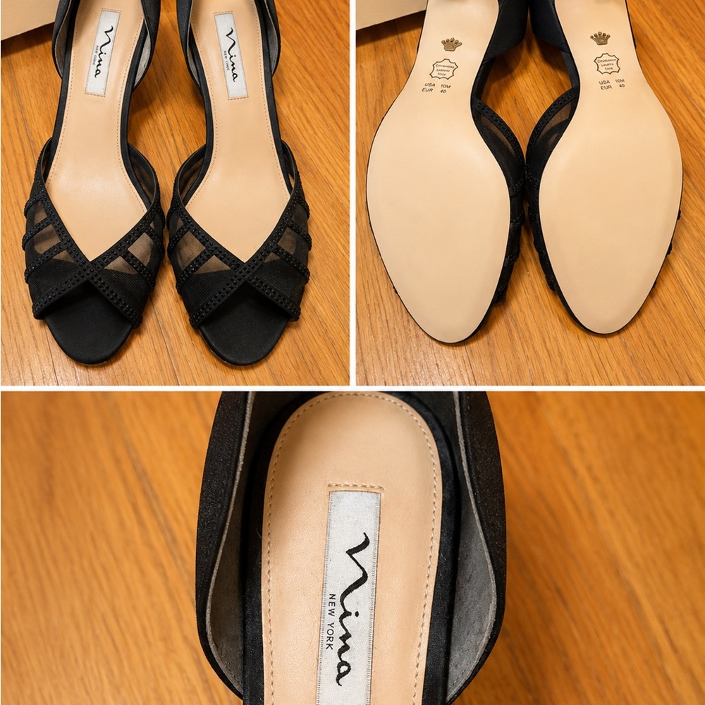 Nina Black Strappy Open-Toe Heels